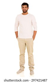 Handsome Young Indian Man Standing On White Background