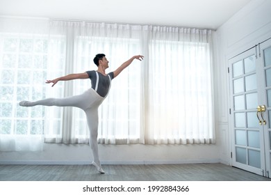 Handsome Young Male Dancer Practice Dance An Exercise At Home, Social Distance During Quarantine