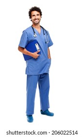 Handsome Young Male Nurse Isolated On White Full Length 