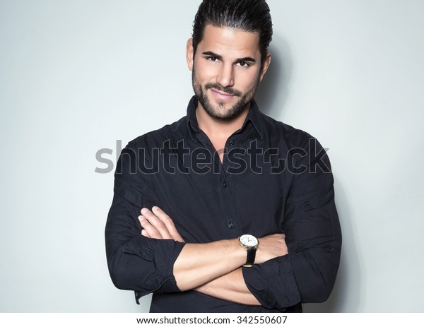 Handsome Young Man Black Dress Shirt Stock Photo 342550607 | Shutterstock