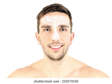 Handsome Young Man Cream Lotion On Stock Photo 253573150 