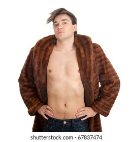 Handsome Young Man In A Fur Coat