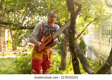 handsome young man gardener trimming hedgerow in a garden park outdoor. - Shutterstock ID 2178765231