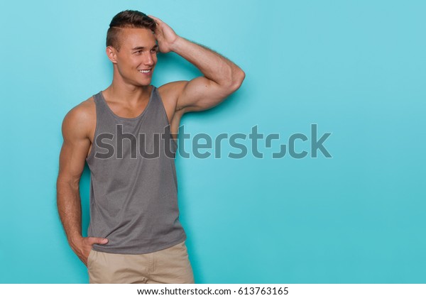 Handsome Young Man Gray Tank Top Stock Photo 613763165 | Shutterstock