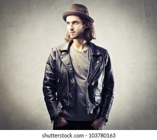 Handsome Young Man In Leather Jacket