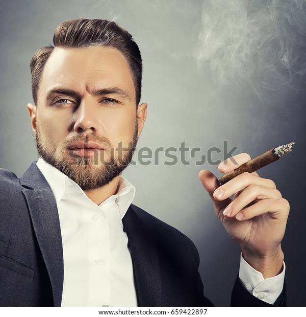 Handsome Young Man Suit Smoking Cigar Stock Photo 659422897 | Shutterstock