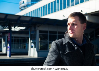 Handsome Young Man In Train Station Or Airport