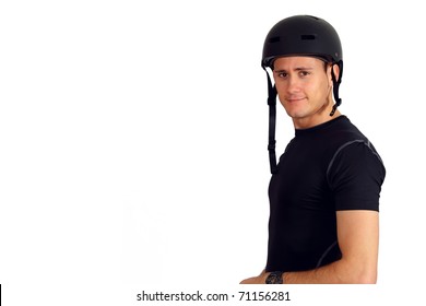 Handsome Young Man Wearing Biking Or Skater Helmet