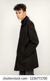 Handsome Young Man Wearing Black Long Trench Coat 