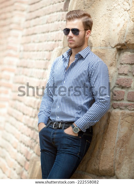 Handsome Young Man Wearing Blue Shirt Stock Photo 222558082 | Shutterstock
