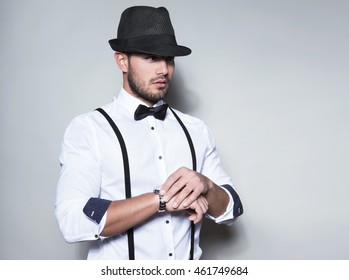 Similar Images, Stock Photos & Vectors of young hipster man wearing hat ...