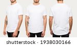 Handsome young man wearing a white casual t-shirt. Side view, behind and front view of a mockup t-shirt for design print 