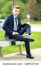 Handsomes Tennager Businessman Suit Sitting On Stock Photo 1409127110 ...