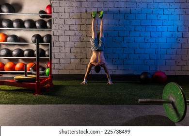 Handstand Push-up Man Workout At Gym Push Ups