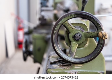 Handwheel Of A Manual Lathe Machine