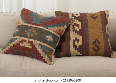 Handwoven Kilim Cushion Cover Wool Pillow.