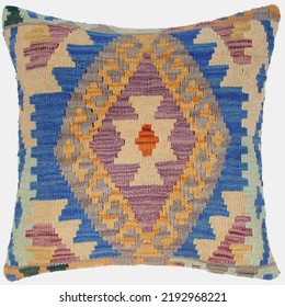 Handwoven Kilim Cushion Cover Wool Pillow.