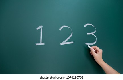 Handwriting numbers 1 2 3 chalk on blackboard