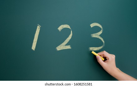 Handwriting numbers 1 2 3 chalk on blackboard.