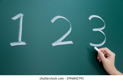 Handwriting numbers 1 2 3 chalk on blackboard.