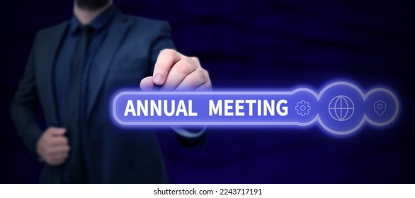 Handwriting text Annual Meeting. Concept meaning Yearly gathering of an organization interested shareholders - Powered by Shutterstock