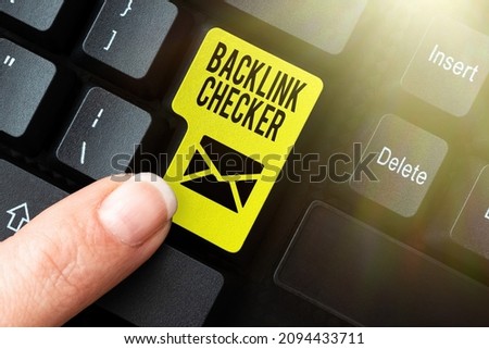 Handwriting text Backlink Checker. Business overview Find your competitors most valuable ones and spot patterns Transcribing Internet Meeting Audio Record, New Transcription Methods Stock photo © 