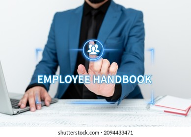 Handwriting Text Employee Handbook. Business Concept Document That Contains An Operating Procedures Of Company Remote Office Work Online Presenting Business Plans Designs