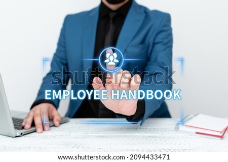 Handwriting text Employee Handbook. Business concept Document that contains an operating procedures of company Remote Office Work Online Presenting Business Plans Designs