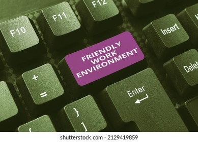 Handwriting Text Friendly Work Environment. Word For Future City Smart, Modern, Highrise Buildings Environment Typing Character Background Story, Creating New Social Media Account