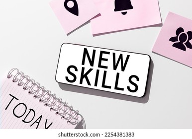 Handwriting text New Skills. Business overview Recently Acquired Learned Abilities Knowledge Competences - Shutterstock ID 2254381383