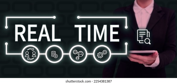 Handwriting text Real Time. Concept meaning the actual time during which a processes or events occurs