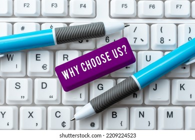 Handwriting Text Why Choose Us. Business Showcase Reasons For Choosing Our Brand Over Others Arguments