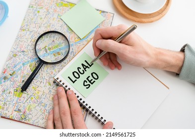 Handwriting text writing Local Seo wooden table. Concept meaning incredibly effective way to market your near business online. - Shutterstock ID 2149561725