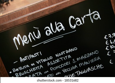 Handwritten Menu In Italian Restaurant