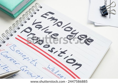 Handwritten notes in a notepad about Employee value proposition EVP.