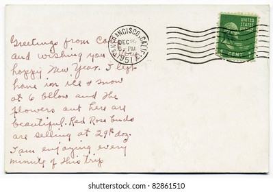 Handwritten Post Card From San Francisco