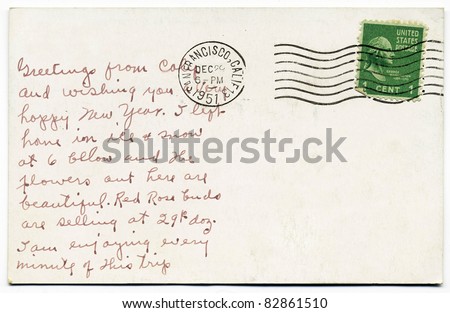 Handwritten Post Card from San Francisco