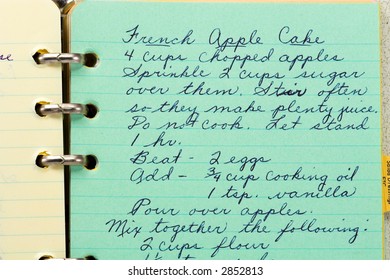 Handwritten Recipe On Colored Paper.