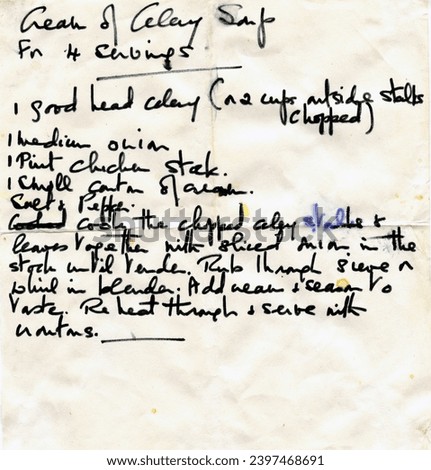Handwritten recipe with property release -  does not contains sensistive information