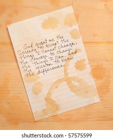 Handwritten Serenity Prayer With Coffee Stains