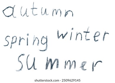 Handwritten word - autumn, winter, spring, summer, written by a child's hand - Powered by Shutterstock