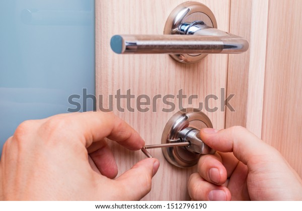 Handyman Repairing Interior Door Lock Man Stock Photo Edit