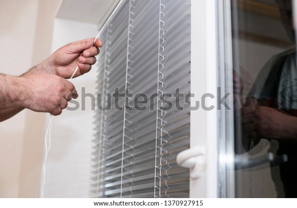 Handyman Uniform Installing New Window Blinds Stock Photo Edit Now 1370927915