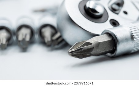 Handyman  wrench tool screwdriver bits macro close up on white - Powered by Shutterstock