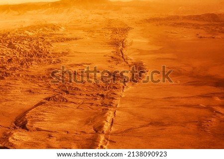 Hanford, United States - October 13 2013 : The san andreas fault line reason for so many earth quakes is good visibly in the dried out plains desert