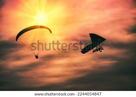 Hang glider, para glider at sunset Torrey Pines State Natural Reserve  California USA