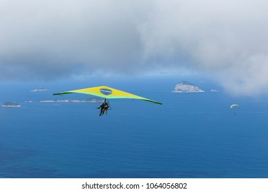 Hang Gliding Flying Over Rio De Janeiro. 