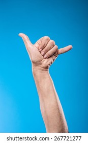 Hang Loose Hand Sign On Clear Color Background