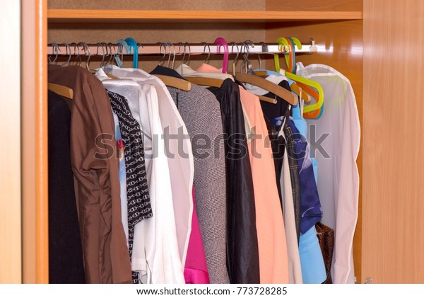 Hangers Clothes Inside Wardrobe Stock Photo Edit Now 773728285