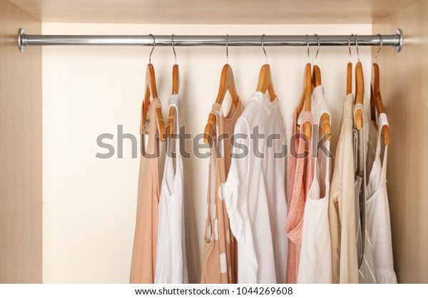 Hangers Different Clothes Wardrobe Closet Stock Photo Edit Now